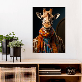 Plakat Żyrafa w szaliku - nowoczesny fantasy portret zwierzaka 