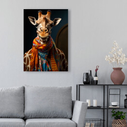 Obraz na płótnie Żyrafa w szaliku - nowoczesny fantasy portret zwierzaka 