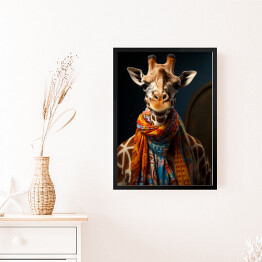 Obraz w ramie Żyrafa w szaliku - nowoczesny fantasy portret zwierzaka 