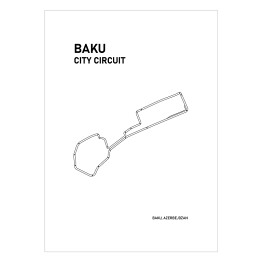 Plakat samoprzylepny Baku City Circuit - Tory wyścigowe Formuły 1 - białe tło