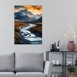 Plakat samoprzylepny Krajobraz rwący strumień w górach 