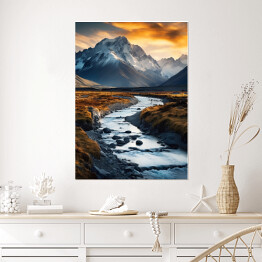 Plakat Krajobraz rwący strumień w górach 