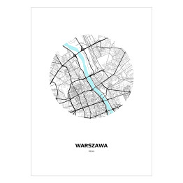 Plakat samoprzylepny Mapa Warszawy w kole