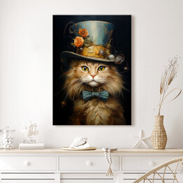 Obraz klasyczny Kot norweski leśny - portret zwierzaka w kapeluszu