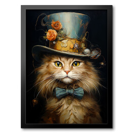 Obraz w ramie Kot norweski leśny - portret zwierzaka w kapeluszu