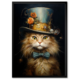 Plakat w ramie Kot norweski leśny - portret zwierzaka w kapeluszu