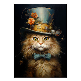 Plakat samoprzylepny Kot norweski leśny - portret zwierzaka w kapeluszu