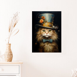 Plakat Kot norweski leśny - portret zwierzaka w kapeluszu