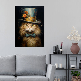Plakat Kot norweski leśny - portret zwierzaka w kapeluszu