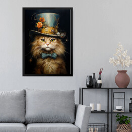 Obraz w ramie Kot norweski leśny - portret zwierzaka w kapeluszu