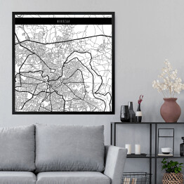 Obraz w ramie Mapa miast świata - Nikozja - biała