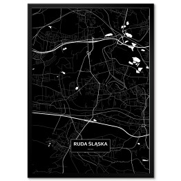 Plakat w ramie Mapa Rudy Śląskiej czarno-biała