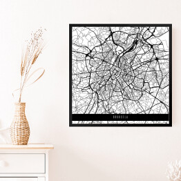Obraz w ramie Mapy miast świata - Bruksela - biała