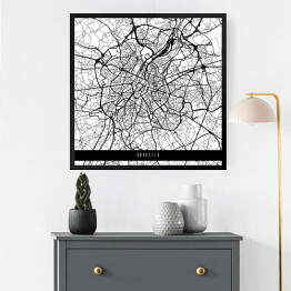 Obraz w ramie Mapy miast świata - Bruksela - biała