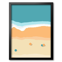 Obraz w ramie Ilustracja - parasole rozstawione na plaży przy brzegu morza