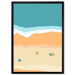 Plakat w ramie Ilustracja - parasole rozstawione na plaży przy brzegu morza