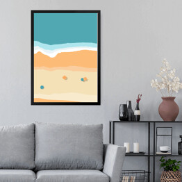 Obraz w ramie Ilustracja - parasole rozstawione na plaży przy brzegu morza