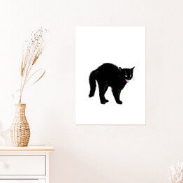Plakat samoprzylepny Zły czarny kociak z nastroszonym futerkiem