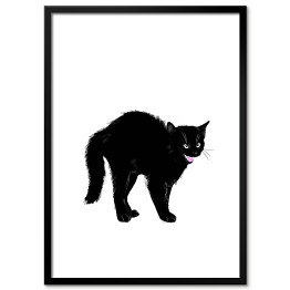 Plakat w ramie Zły czarny kociak z nastroszonym futerkiem