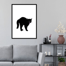 Plakat w ramie Zły czarny kociak z nastroszonym futerkiem