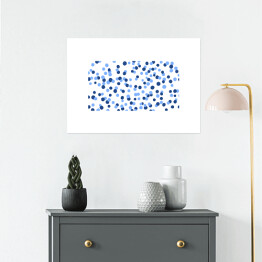 Plakat Abstrakcja - niebieskie i granatowe kropki na białym tle