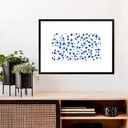 Obraz w ramie Abstrakcja - niebieskie i granatowe kropki na białym tle