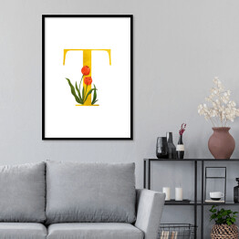 Plakat w ramie Roślinny alfabet - litera T jak tulipan