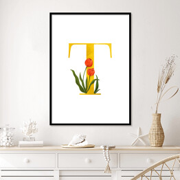 Plakat w ramie Roślinny alfabet - litera T jak tulipan