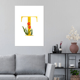 Plakat samoprzylepny Roślinny alfabet - litera T jak tulipan