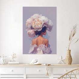 Plakat samoprzylepny Dziewczyna w kwiatach w kremowym odcieniu 
