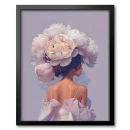 Obraz w ramie Dziewczyna w kwiatach w kremowym odcieniu 
