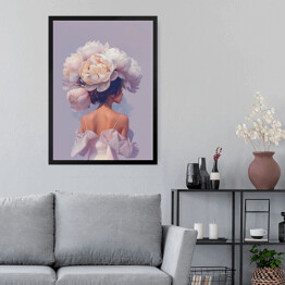 Obraz w ramie Dziewczyna w kwiatach w kremowym odcieniu 