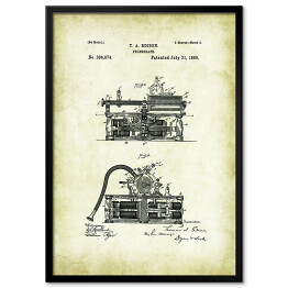 Plakat w ramie T. A. Edison - fonograf - patenty na rycinach vintage