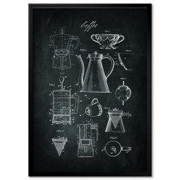 Plakat w ramie Rytuał parzenia kawy. Czarno biały plakat do kuchni