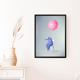 Obraz w ramie Niebieski miś z balonem