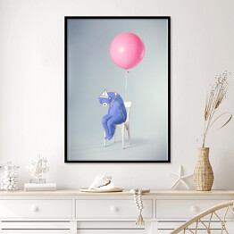 Plakat w ramie Niebieski miś z balonem