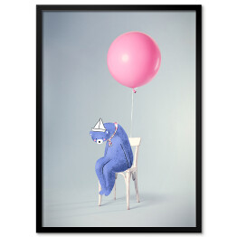 Plakat w ramie Niebieski miś z balonem