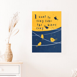 Plakat samoprzylepny Ptaszki na drutach 