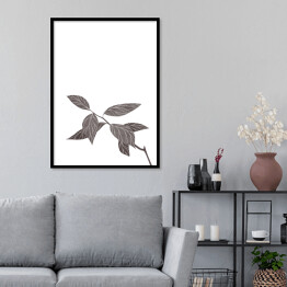 Plakat w ramie Gałązka z rysowanymi liśćmi - ilustracja