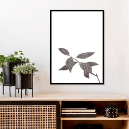 Plakat w ramie Gałązka z rysowanymi liśćmi - ilustracja