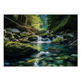 Plakat samoprzylepny Leśny strumień krajobraz
