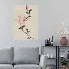 Plakat samoprzylepny Hokusai Katsushika. Duże różowe kwiaty. Reprodukcja