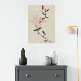 Plakat samoprzylepny Hokusai Katsushika. Duże różowe kwiaty. Reprodukcja