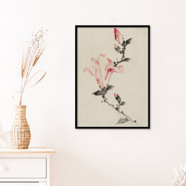 Plakat w ramie Hokusai Katsushika. Duże różowe kwiaty. Reprodukcja