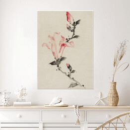 Plakat Hokusai Katsushika. Duże różowe kwiaty. Reprodukcja