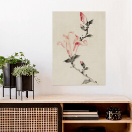 Plakat Hokusai Katsushika. Duże różowe kwiaty. Reprodukcja