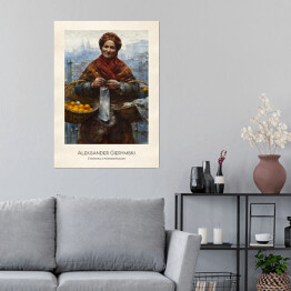 Plakat samoprzylepny Aleksander Gierymski "Żydówka z pomarańczami" - reprodukcja z napisem. Plakat z passe partout