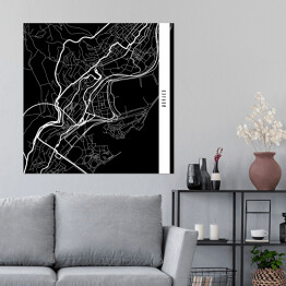Plakat samoprzylepny Mapa miast świata - Monako - czarna