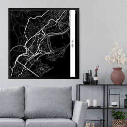 Obraz w ramie Mapa miast świata - Monako - czarna