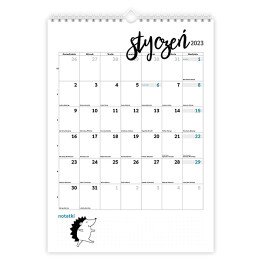 Kalendarz 13-stronicowy Kalendarz minimalistyczny z jeżami